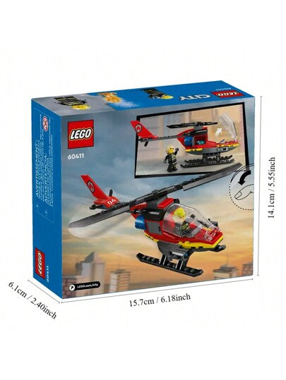 LEGO طائرة مروحية إنقاذ الحرائق في المدينة ، طقم بناء مع رجل إطفاء ودمية طيار، هدية ممتعة أو لعبة الخيال للأولاد والبنات والأطفال من عمر 5 سنوات فما فوق ، 60411، هدايا عيد الميلاد