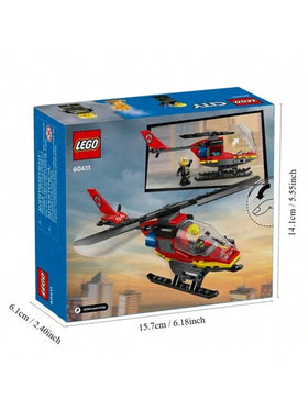 LEGO طائرة مروحية إنقاذ الحرائق في المدينة ، طقم بناء مع رجل إطفاء ودمية طيار، هدية ممتعة أو لعبة الخيال للأولاد والبنات والأطفال من عمر 5 سنوات فما فوق ، 60411، هدايا عيد الميلاد