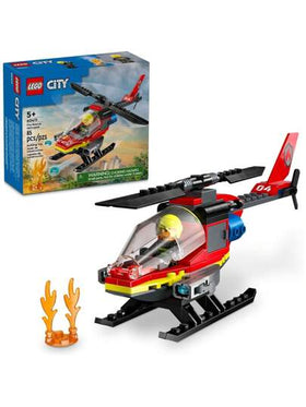 LEGO طائرة مروحية إنقاذ الحرائق في المدينة ، طقم بناء مع رجل إطفاء ودمية طيار، هدية ممتعة أو لعبة الخيال للأولاد والبنات والأطفال من عمر 5 سنوات فما فوق ، 60411، هدايا عيد الميلاد