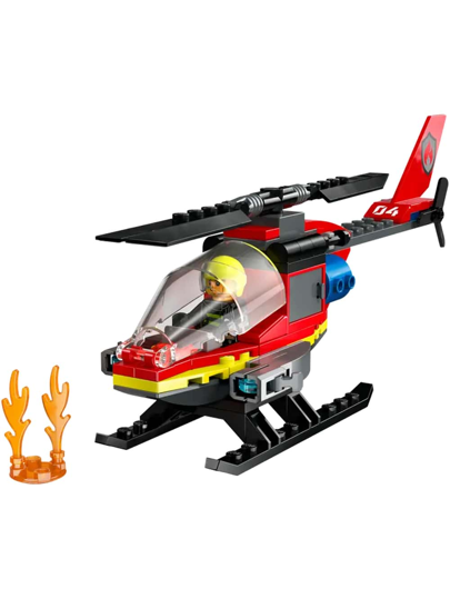 LEGO طائرة مروحية إنقاذ الحرائق في المدينة ، طقم بناء مع رجل إطفاء ودمية طيار، هدية ممتعة أو لعبة الخيال للأولاد والبنات والأطفال من عمر 5 سنوات فما فوق ، 60411، هدايا عيد الميلاد