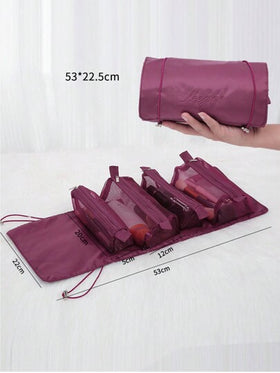 1 حقيبة مستحضرات تجميل للسفر لون أحمر، صندوق مكياج من الشبكة، حقيبة لتجميع فرش المكياج والأحمر شفاه، منظم للأساسيات مناسبة للحمام والسفر والتخييم وكلية الداخلية والخارج والتنزه وأعمال الأعمال والمنزل ولحفظ الزيوت العطرية واكسسوارات السفر للطلاب.