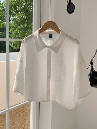 Comfortcana قميص محبوك نسائي بلون سادة قصير