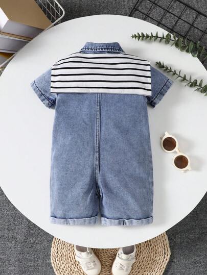 SHEIN Genkimix Kids شورت كامل الجسم واسع المقاس للأطفال الذكور، بتصميم عصري عارض