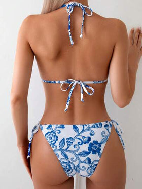 Swim Lushoire بدلة سباحة نسائية قطعة واحدة مع طباعة زهرية وربطة عنق للزينة، مثالية للعطلات الصيفية