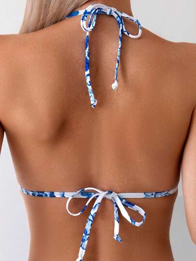 Swim Lushoire بدلة سباحة نسائية قطعة واحدة مع طباعة زهرية وربطة عنق للزينة، مثالية للعطلات الصيفية