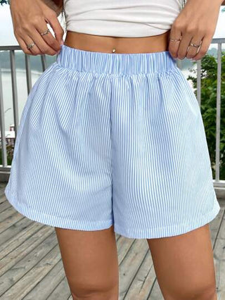 EZwear شورت قطني فضفاض بخطوط زرقاء للصيف
