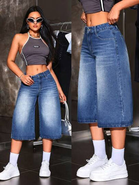 SHEIN ICON جينز السيدات اليومي العادي بطول 3/4