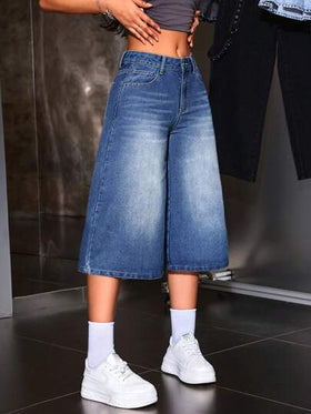 SHEIN ICON جينز السيدات اليومي العادي بطول 3/4