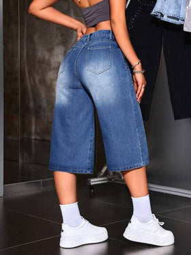 SHEIN ICON جينز السيدات اليومي العادي بطول 3/4