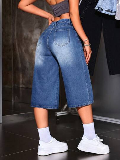 SHEIN ICON جينز السيدات اليومي العادي بطول 3/4