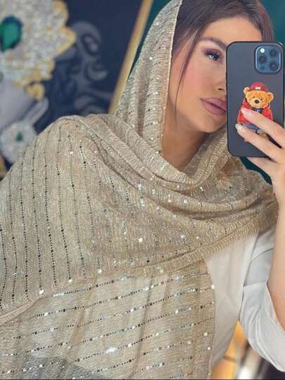 وشاح رأس مزين بالترتر والشبك للنساء، وشاح رأس للاحتفالات والمهرجانات