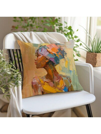 غطاء وسادة مطبوع عليه نمط أفريقي، تصميم وهمي للرسم بالزيوت، مصنوع من مادة جلد الخوخ، 45*45 سم / 18*18 بوصة، مناسب لديكور الصالة أو الأريكة الحديثة البسيطة أو كهدية