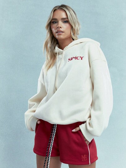 MISSGUIDED بلوزة بقلنسوة كبيرة الحجم بأكمام منسدلة وطبعات وأربطة