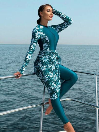 مايوه حريمي قطعة واحدة Swim Mulvari بدلة سباحة نسائية قطعة واحدة، لاسلكية، طباعة عشوائية، مجموعة مكونة من ثلاث قطع، دمج موحد اللون مع زهور، تحفظية، مع شورت وتنورة من الشبك، صيفية