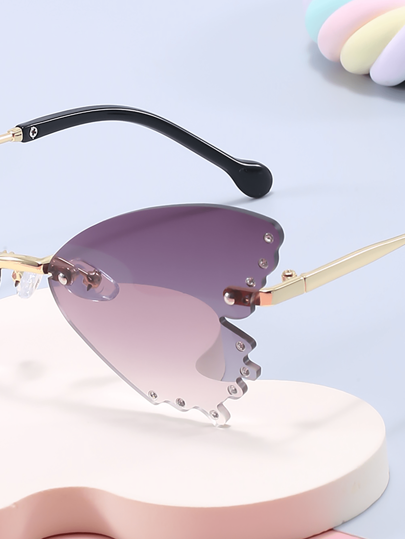 1 زوج من نظارات الموضة نصف إطار بتصميم فراشة مرصعة بالراينستون، للجنسين والأطفال للخروجات والمناسبات الخارجية