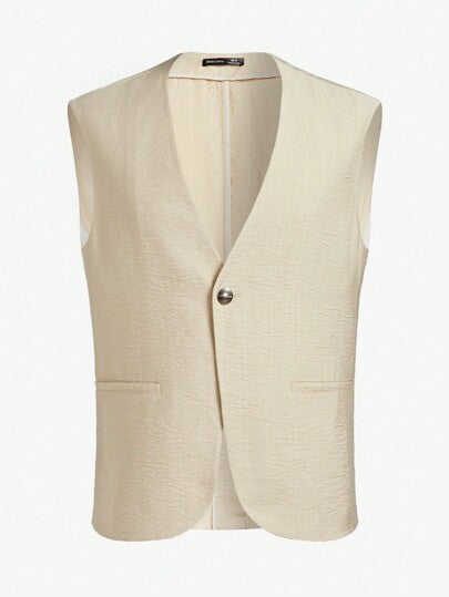 AKNOTIC Business Casual جاكيت بدون أكمام صلبة للرجال سهلة العناية مع نسيج منوع بنمط نقود قديمة، مناسبة للصيف