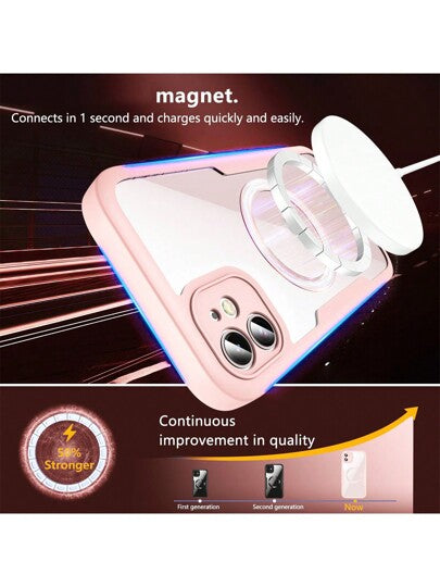 1 قطعة غطاء مغناطيسي وردي مع واقي شاشة مدمج ، [متوافق مع MagSafe] غطاء هاتف حماية كامل من الصدمات بمواد صديقة للبشرة وتصميم مانع للانزلاق، متوافق مع هواتف آيفون وسامسونج جالاكسي