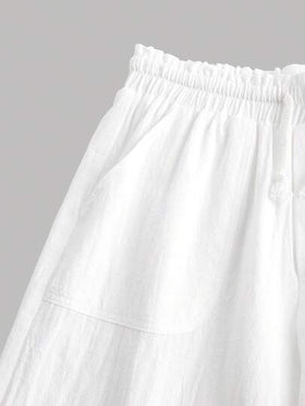 SHEIN Girlism فتاة مراهقة، بنطلون بقصة مستقيمة وخصر عالي، فضفاض وعصري بلون سادة وبسيط مع زخرفة جيب