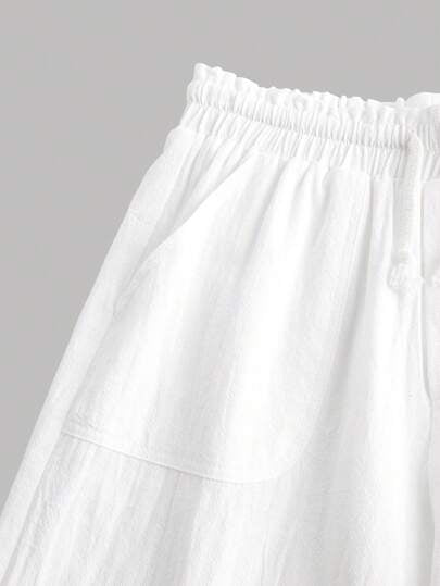 SHEIN Girlism فتاة مراهقة، بنطلون بقصة مستقيمة وخصر عالي، فضفاض وعصري بلون سادة وبسيط مع زخرفة جيب