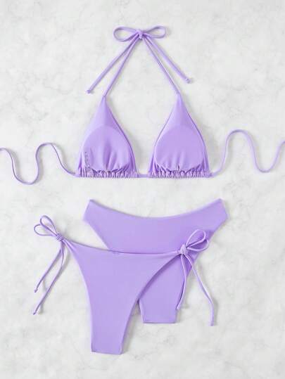 Swim Basics طقم بكيني نساء بلون أحادي بحمالة عارية بحمالة عارية مثيرة مع طقم بكيني منفصل، علوي، سفلي وغطاء، ملابس شاطئ صيفية 3 قطع