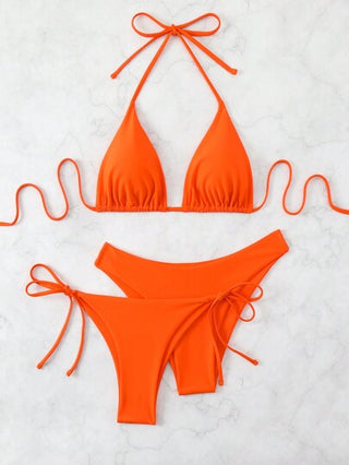 Swim Basics طقم بيكيني 3 قطع من قطعة واحدة للنساء، ذو ياقة حلقي لموسم الصيف، مناسب لعطلات البحر ، اللون البرتقالي، بدلة سباحة