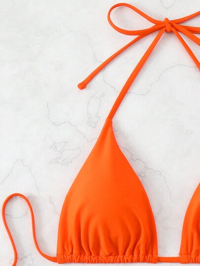 Swim Basics طقم بيكيني 3 قطع من قطعة واحدة للنساء، ذو ياقة حلقي لموسم الصيف، مناسب لعطلات البحر ، اللون البرتقالي، بدلة سباحة
