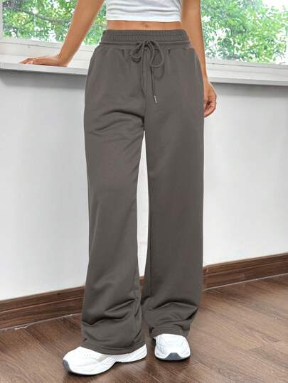 SHEIN EZwear سروال كاجوال رياضي رمادي فضفاض للمنزل والصيف بقصة مستقيمة واسعة