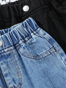 SHEIN Vintaside Kids بنطال جينز رجالي واسع مطاطي للأطفال الرضع، 3 قطع، مناسب للإستخدام العادي