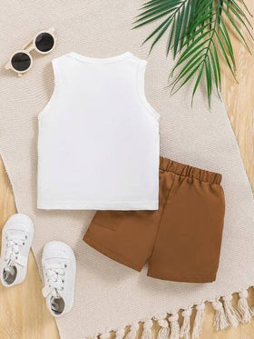 SHEIN Vintaside Kids سترة بدون اكمام مطبوعة برسوم كرتونية لطيفة لرضع الأولاد و قصير ربيعي/صيفي