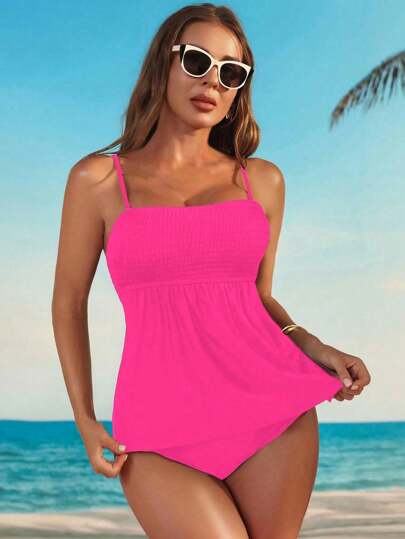 طقم تانكيني حريمي Swim طقم سباحة (تانكيني) للنساء ذو لون واحد بتصميم بسيط للاستخدام اليومي الصيفي