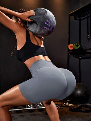 Sport Studio سراويل رياضية نسائية ذات لون أحادي مريحة وفخمة مع تحكم في البطن مرنة، شورت رياضة، شورت جيم، شورت دراجة