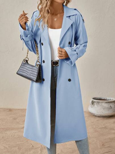 SHEIN Clasi معطف كاجوال طويل الأكمام مزدوج الصدر للسيدات في فصل الخريف/الشتاء