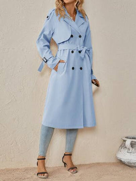 SHEIN Clasi معطف كاجوال طويل الأكمام مزدوج الصدر للسيدات في فصل الخريف/الشتاء