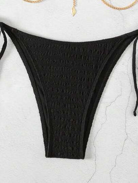 SHEIN Swim مجموعة بيكيني مثيرة للنساء برباط عنق وحيد بلون سادة، ملابس سباحة للشاطئ الصيفي