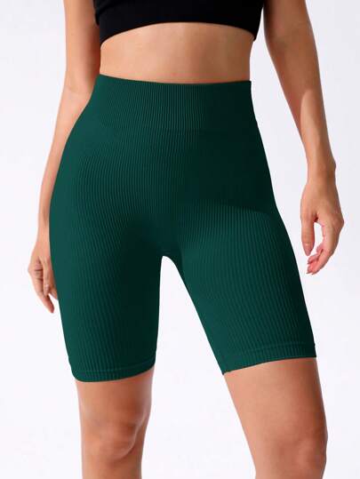 Seamluxe SHEIN Sport شورت ركوب الدراجات النارية موحدة اللون محبوك مضلع