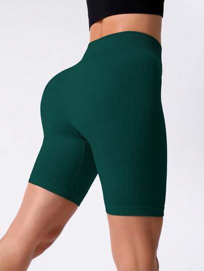 Seamluxe SHEIN Sport شورت ركوب الدراجات النارية موحدة اللون محبوك مضلع
