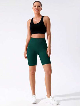 Seamluxe SHEIN Sport شورت ركوب الدراجات النارية موحدة اللون محبوك مضلع