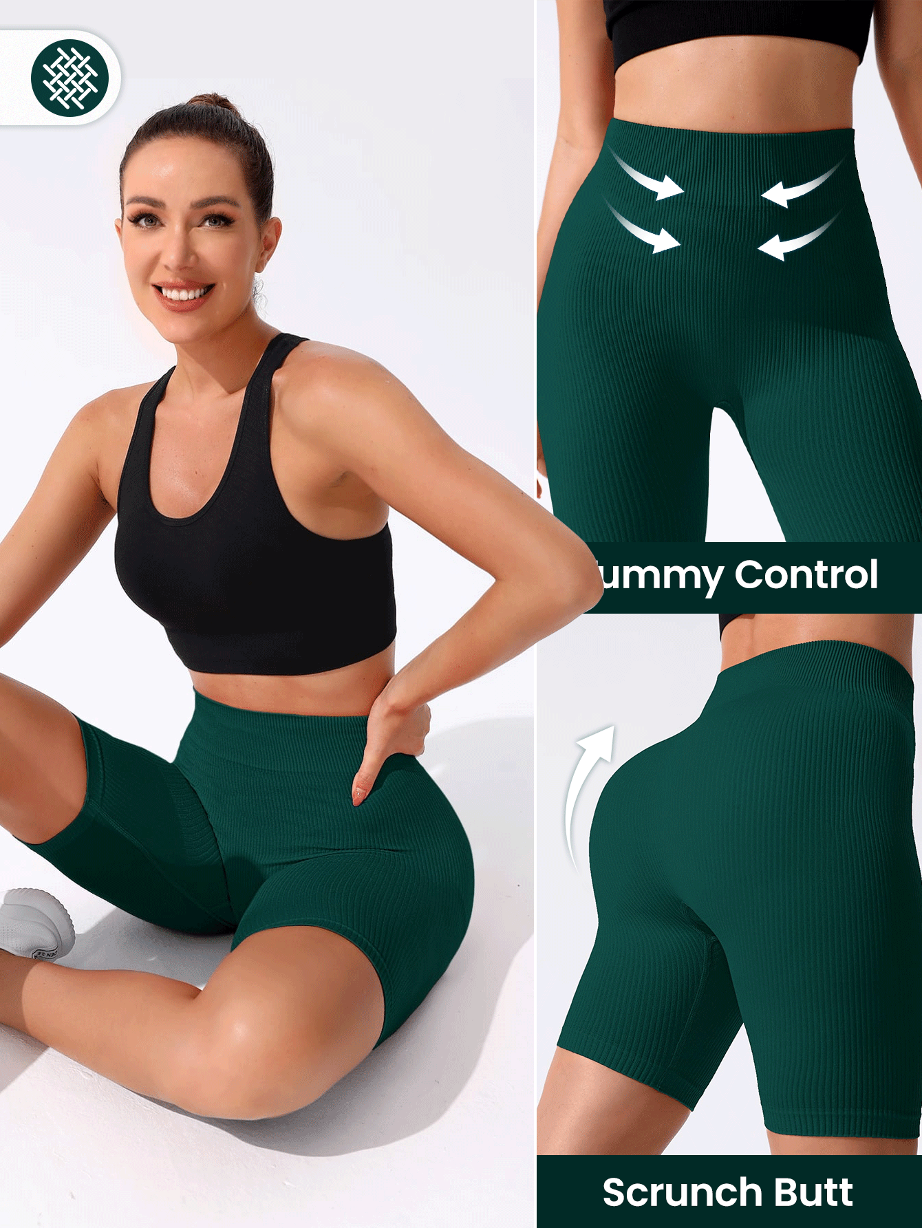 Seamluxe SHEIN Sport شورت ركوب الدراجات النارية موحدة اللون محبوك مضلع