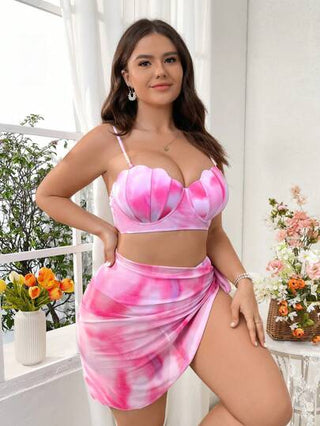 Swim Mod مجموعة ملابس السباحة العشوائية الطباعة للنساء ذوات الحجم الكبير، صيفي