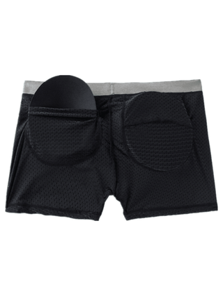 JOCKMAIL شورت داخلي طويل للرجال مرتفع في المؤخرة شبكي بواسطة قطعة إسفنجية، زاوية مسطحة، مؤخرة مزيفة