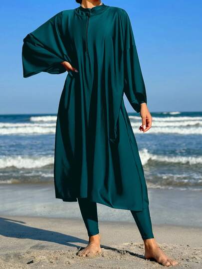 Swim Mulvari مجموعة بوركيني للنساء للصيف لارتداء أثناء العطلات العربية الاسترخائية الفضفاضة