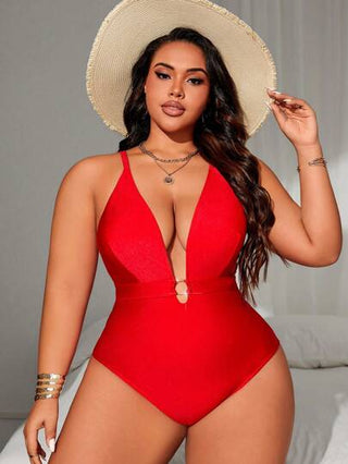 Swim SXY قطعة واحدة بدلة سباحة بلون أحادي وأسلوب جذاب للمرأة ذات الحجم الكبير