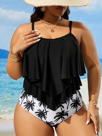 Swim Lushoire فيست برقبة عريضة للسيدات قياسات كبيرة ، أحادي اللون، يومي بسيط، تانكيني للصيف