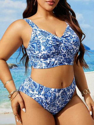 Swim Lushoire تانكيني مطبوع بشكل عشوائي بسيط لاستخدام يومي للنساء ذوات الحجم الإضافي في الصيف