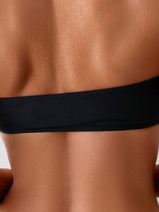 Swim Basics مجموعة بيكيني جذابة للنساء بدون حمالات، بلون صلب وتصميم مطوي للصيف والشاطئ