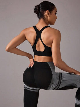 Easithlete مجموعة رياضية للنساء بفستان رياضي بدون ظهر صيفي وبنطلون رياضي، مجموعة تمارين رياضية للنساء، مجموعة أسيورة رياضية للنساء
