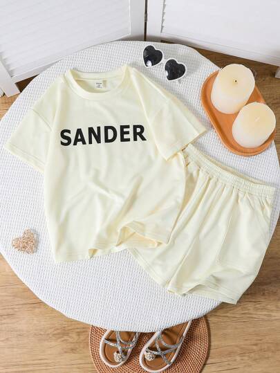 girls-sets بدلة رياضية للجنسين. بدلة شورت كاجوال فضفاضة مطبوعة مناسبة للنزهات والسفر والرياضة والحفلات في الربيع/الصيف