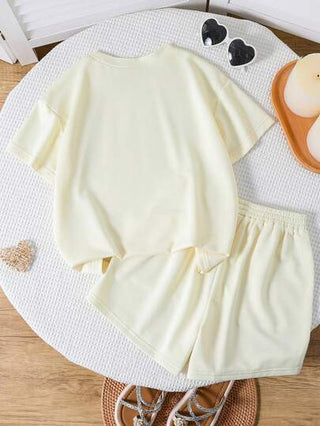 girls-sets بدلة رياضية للجنسين. بدلة شورت كاجوال فضفاضة مطبوعة مناسبة للنزهات والسفر والرياضة والحفلات في الربيع/الصيف