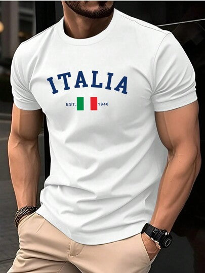 Manfinity Homme تي شيرت كاجوال قصير الأكمام للرجال مع طباعة رسومية للحروف ، للأصدقاء