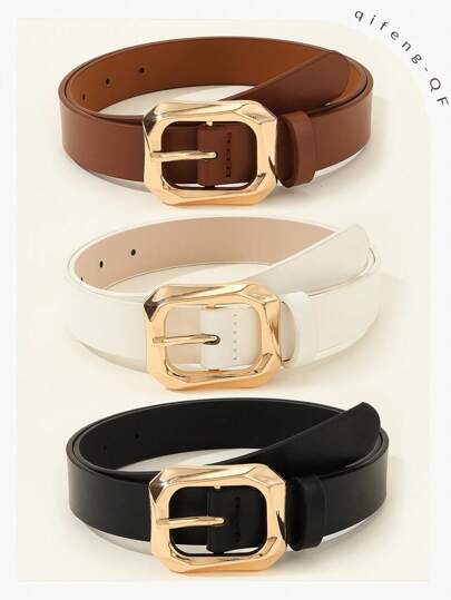 Belt buckles 3 أشرطة حزام جلدية مربعة ذهبية اللون للحياة اليومية، أنيقة وعصرية للفساتين والتي شيرتات والبنطلونات الكاجوال للنساء في الصيف والمدرسة والخريف وعيد الهالوين